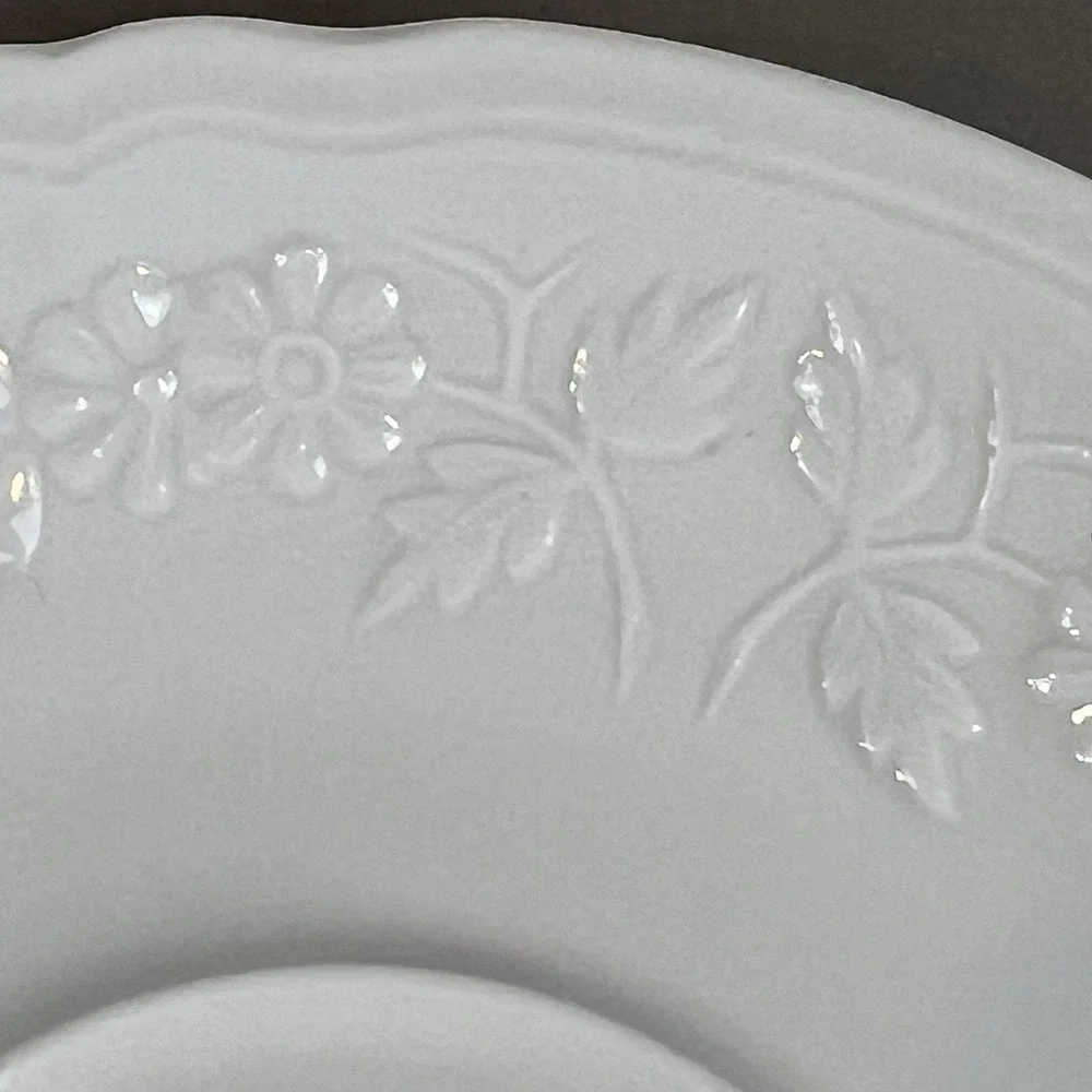 Limoges France Raynaud Ceralene Hawthorn Embossed White Saucers Set of 6